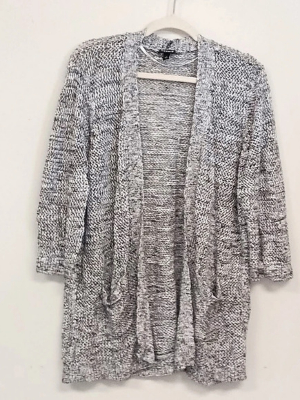 Torrid 2X Marled Knit Open Front 3/4 Sleeve Cardigan Sweater Black White